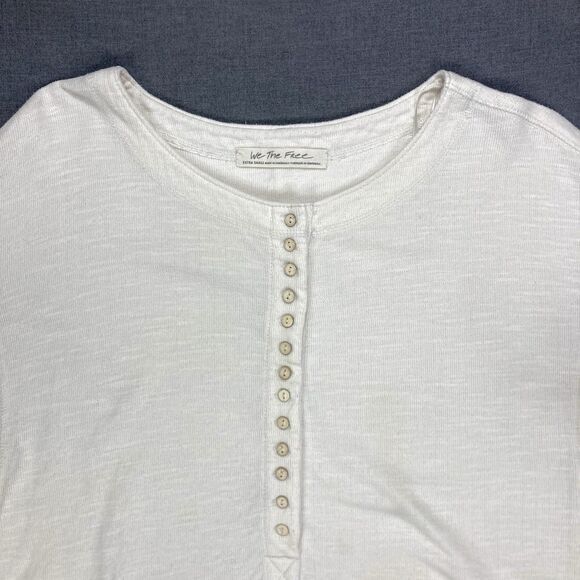 We The Free Back At It Henley Top XS Tan Oversized Slouchy Dolman Sleeves Casual - Picture 4 of 16